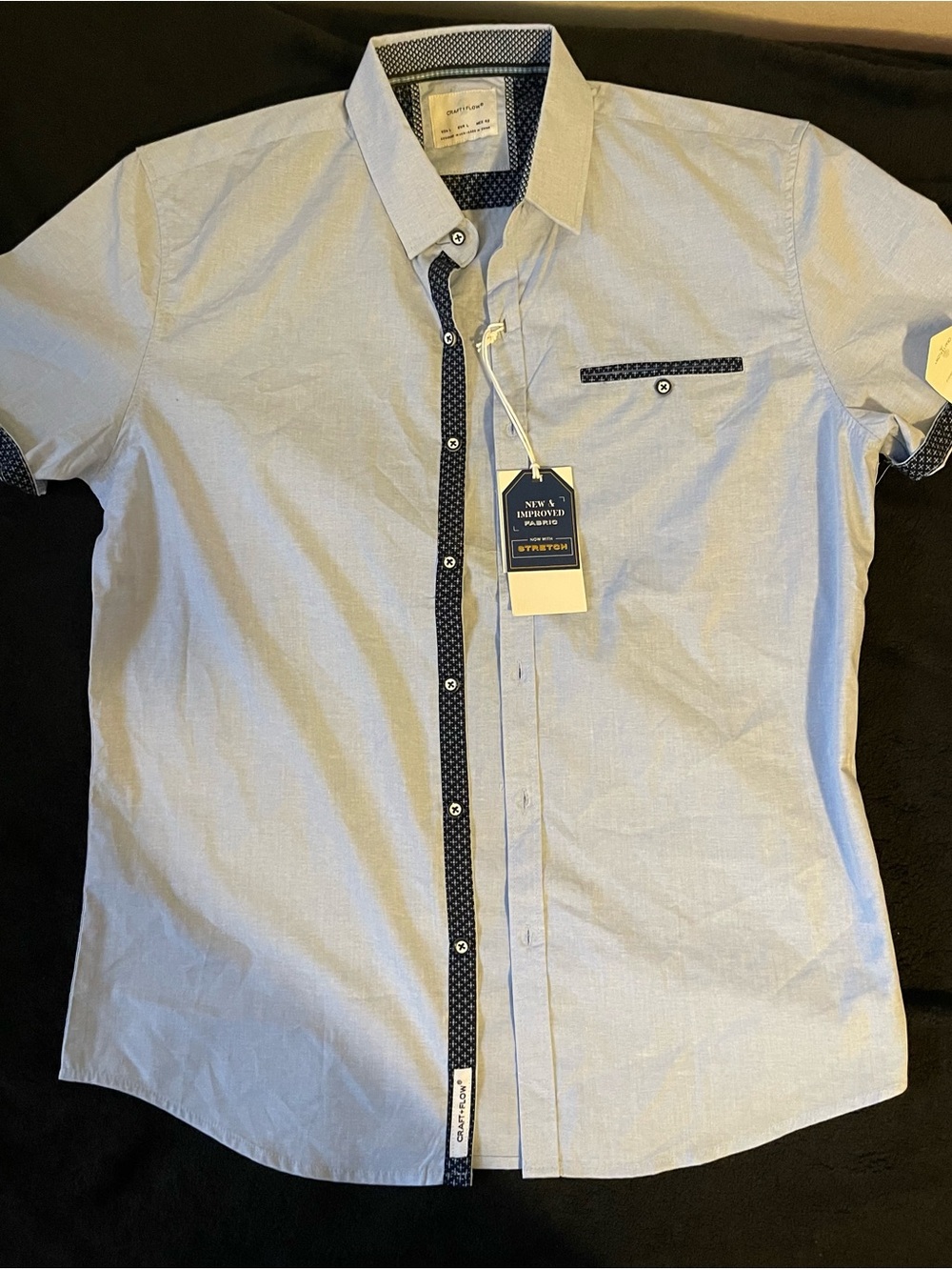 Craft Light Blue Dress Shirt with Navy Contrast Trim Size L